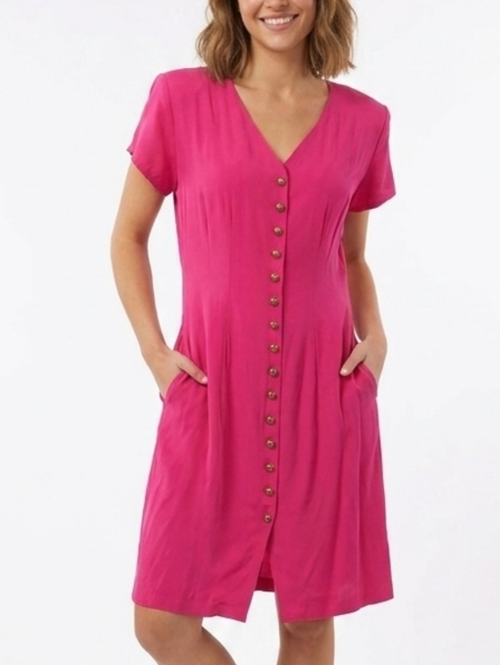 Vintage Dresses & Skirts - Vintage Chablis Pink Button Front Short Sleeve Dress